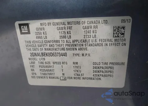 2013 Chevrolet Equinox Ls z USA, uszkodzony, nr VIN 2GNALBEK8D6373440